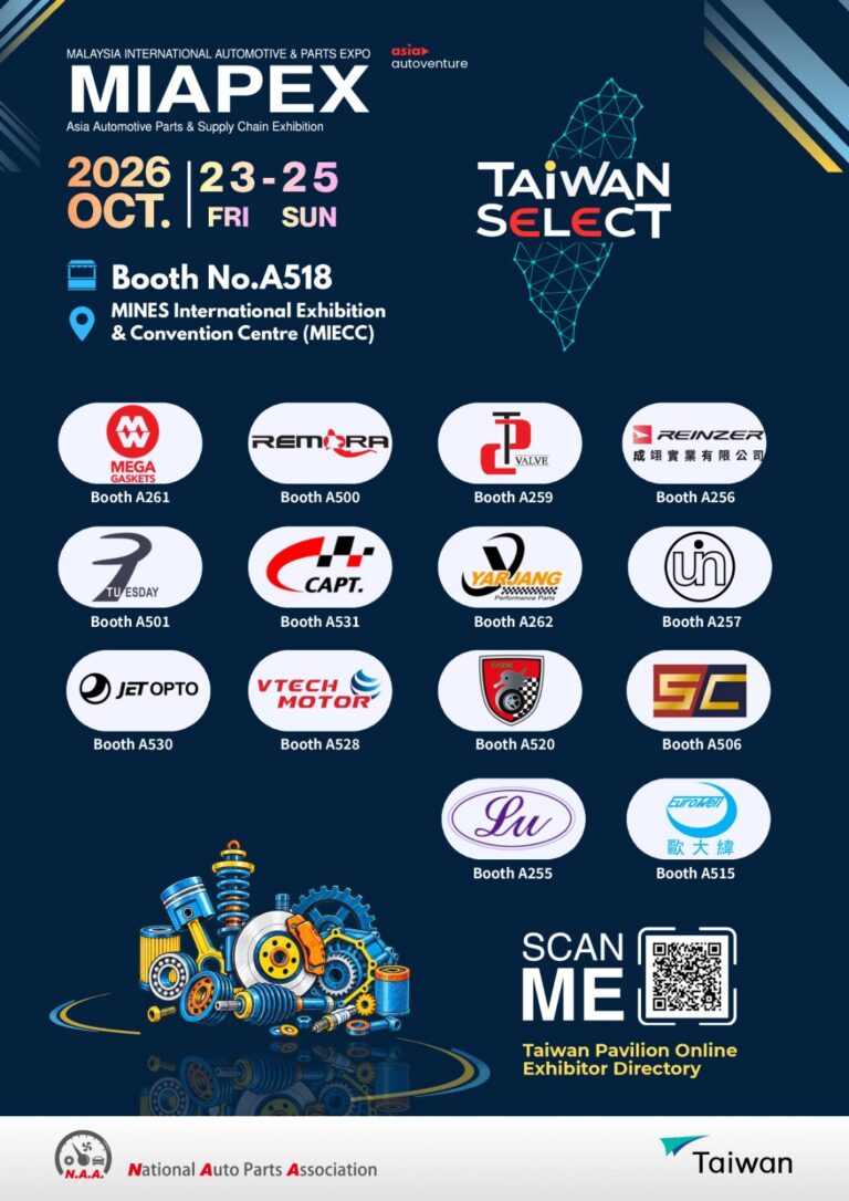 14 Taiwanese Suppliers to Showcase Auto Parts at MIAPEX 2026